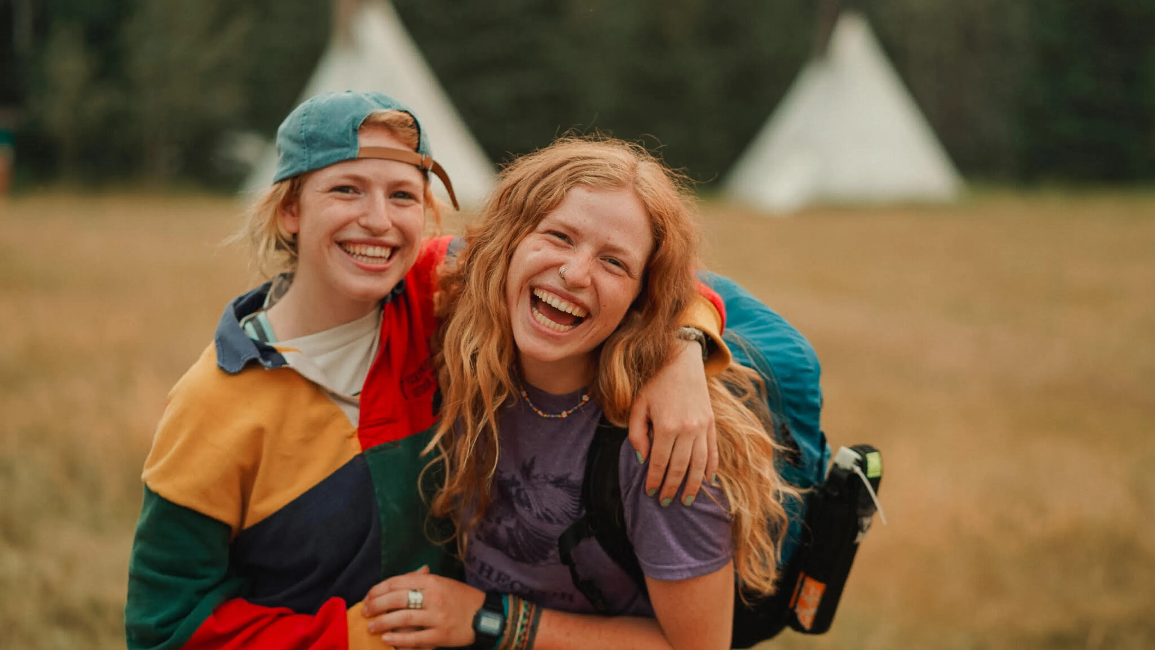 Campers hugging at camp